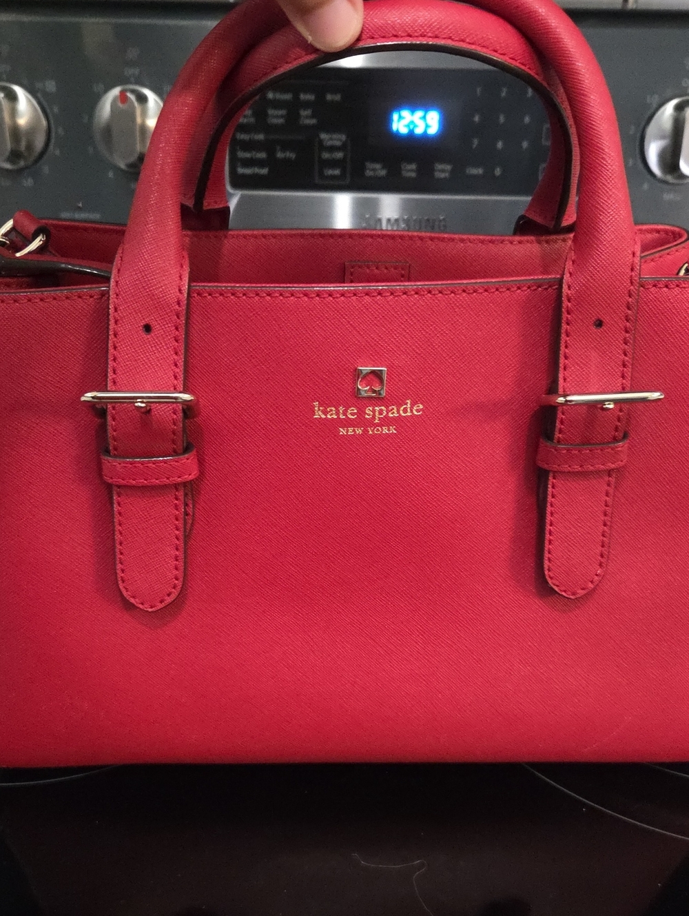 kate spade Red Saffiano Leather Satchel with Gold Hardware